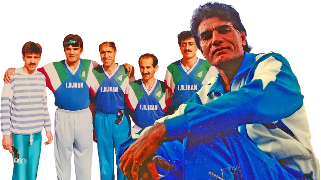 manouchehr shamshiri, track and field coach, alongside his athletes in iran’s national athletics team, including hamid sajjadi, in 1993 - منوچهر شمشیری پیشکسوت و مربی سرشناس تیم ملی دو میدانی ایران در کنار شاگردان، از جمله حمید سجادی سال 1372
